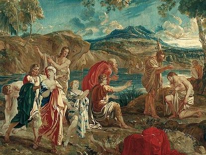 Barockschloss Mannheim, Tapisserie „Taufe im Jordan“. Christus-Serie, Brüssel, 2. Hälfte 18. Jahrhundert