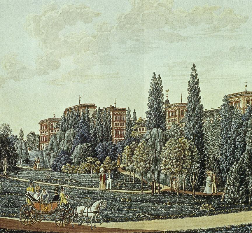 Schloss Mannheim mit seinem Landschaftsgarten, Aquarell von J.P. Karg, 1819
