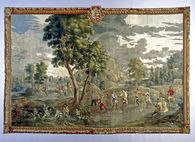 Foto: Staatliche Schlösser und Gärten Baden-Württemberg, Armin Weischer Tapisserie mit Tanzenden und Trinkenden aus dem Barockschloss Mannheim