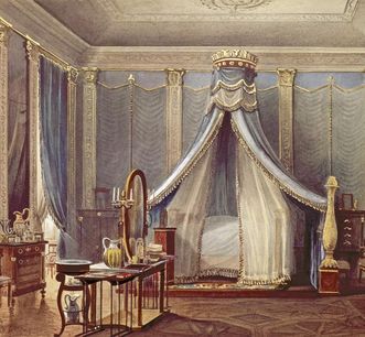 Bedroom in the former apartment of Grand Duchess Stéphanie in Mannheim Palace, watercolor by Pieter Francis Peters, 1842