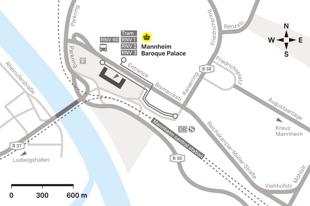How to find Mannheim Baroque Palace, illustration: Staatliche Schlösser und Gärten Baden-Württemberg, JUNG:Kommunikation