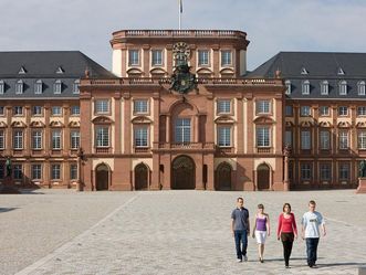 Visitors in front of Mannheim Baroque Palace