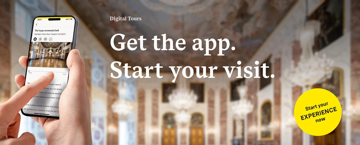 Baroque castle Mannheim, advertising banner for the app "Monument BW"
