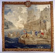 Foto: Staatliche Schlösser und Gärten Baden-Württemberg, Armin Weischer Tapisserie mit Fischereiszene aus dem Barockschloss Mannheim