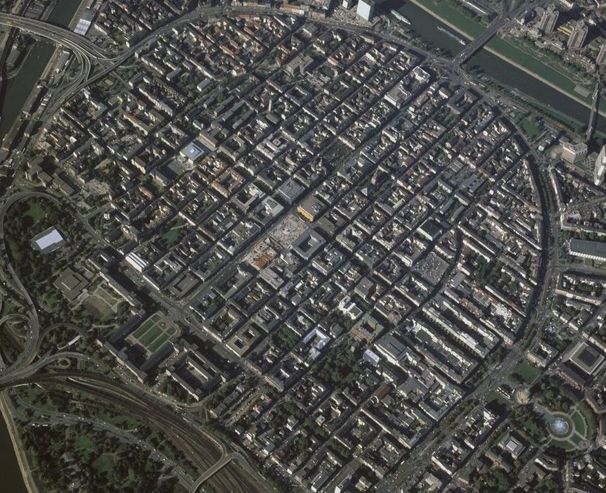A modern aerial view of Mannheim