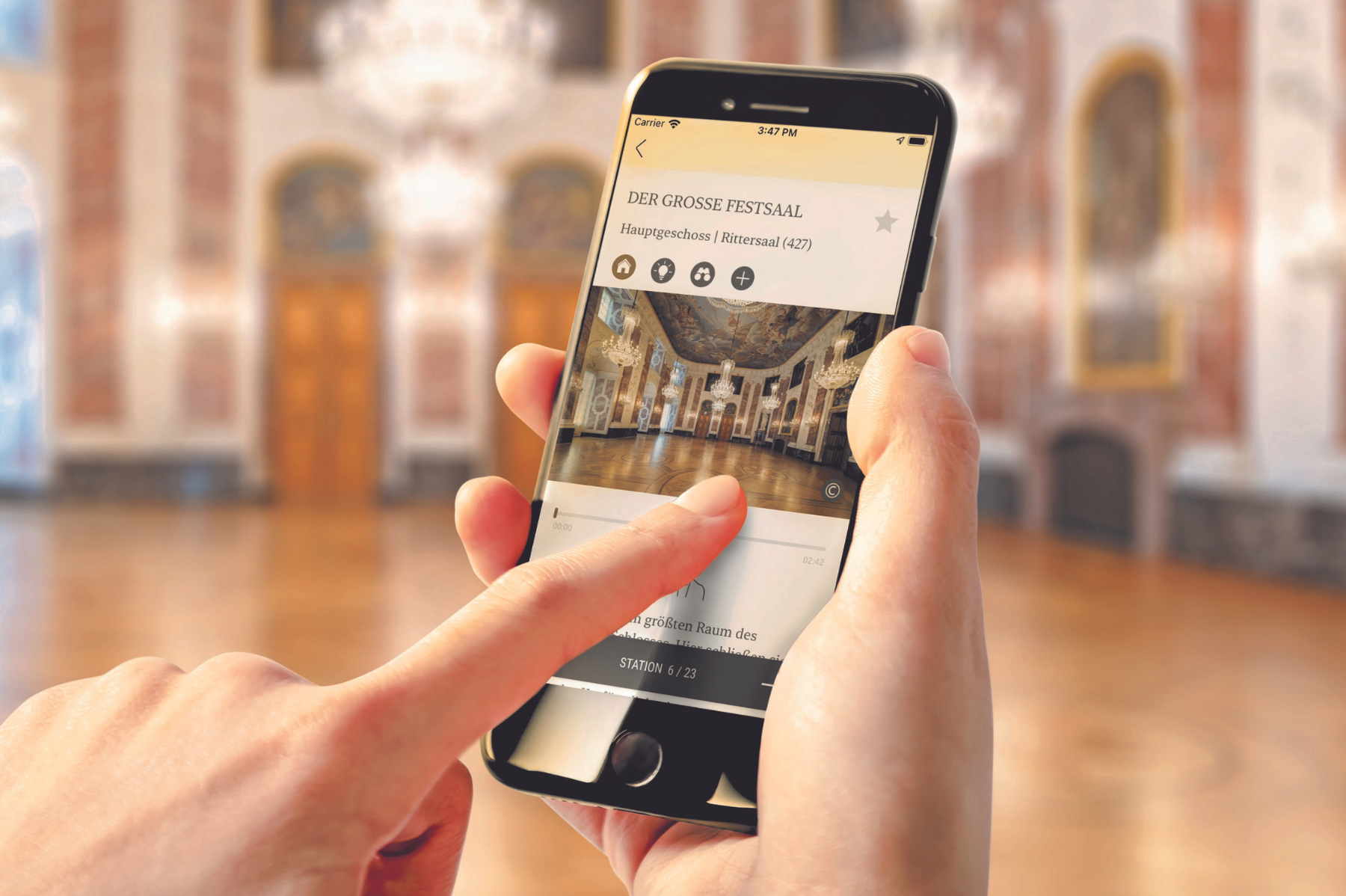 Mannheim Baroque Palace, knights’ hall app station