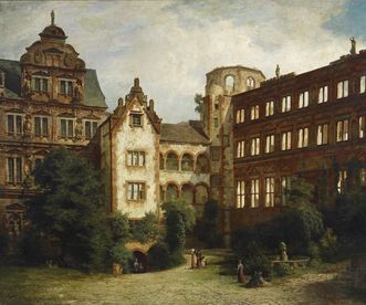 Heidelberg Palace, palace courtyard, painting by Karl Weysser, 1865
