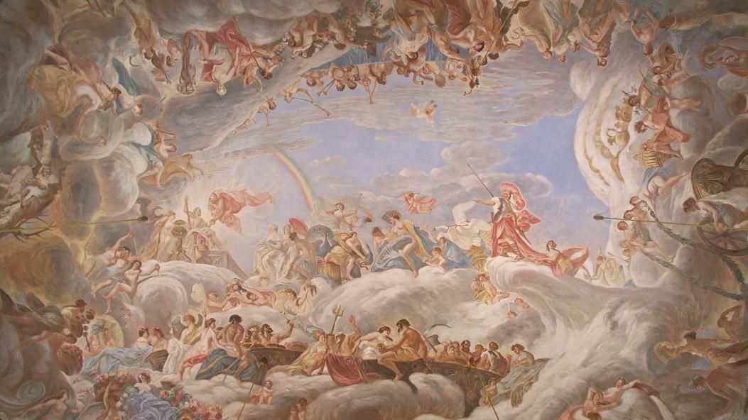 Ceiling fresco by Carolus Vocke in the Knights' Hall of Mannheim Palace, 1956
