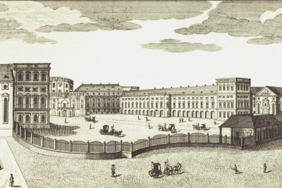 Kurfürstliches Schloss Mannheim, Kupferstich von 1782, gestochen von den Brüdern Klauber